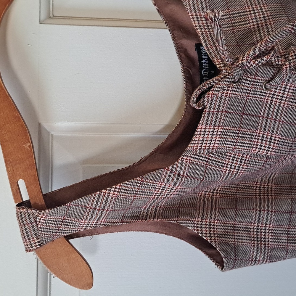 Scarlet Darkness Plaid Lace-Up Corset Vest Top Lined Cottagecore Goth Y2k - Picture 4 of 10